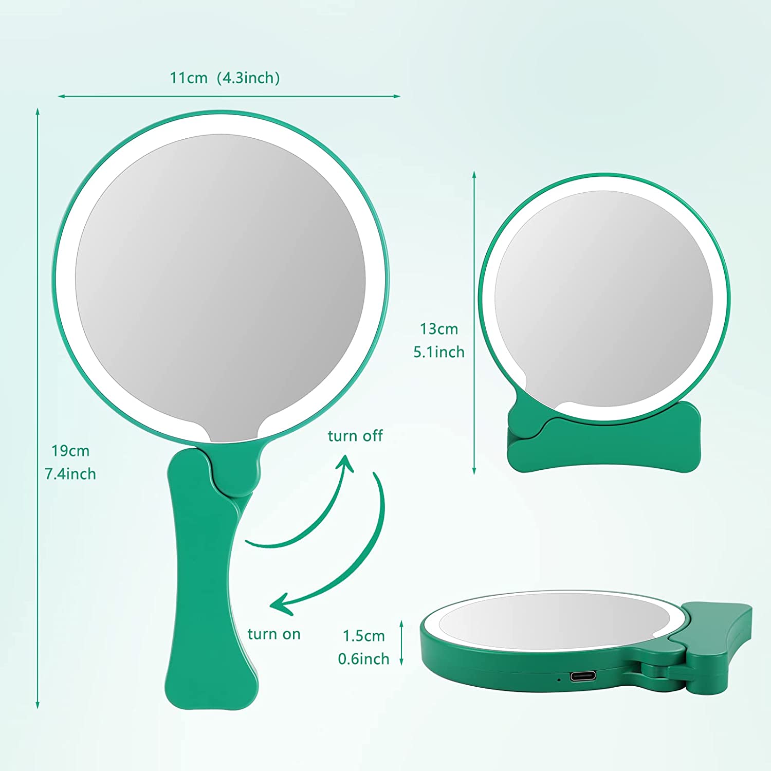 Hand Mirror with Light Rechargeable
