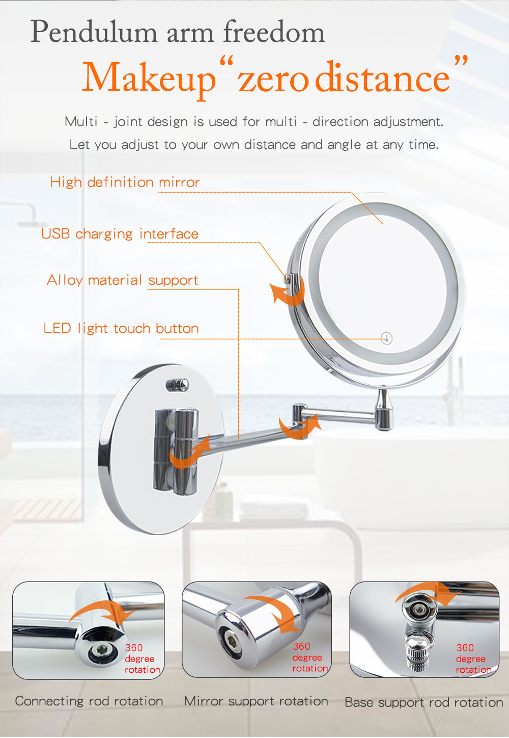 LED Wall Mounted Makeup Mirror-D