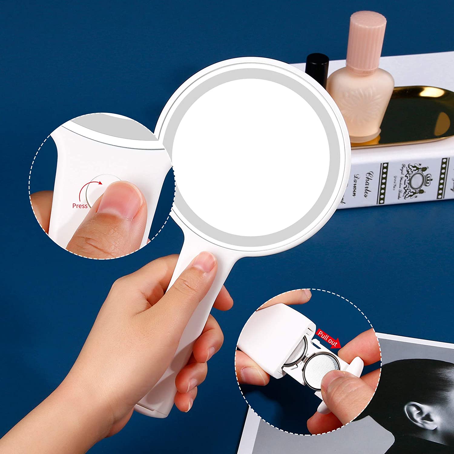 Hand LED Mirror Round Mirror with Handle