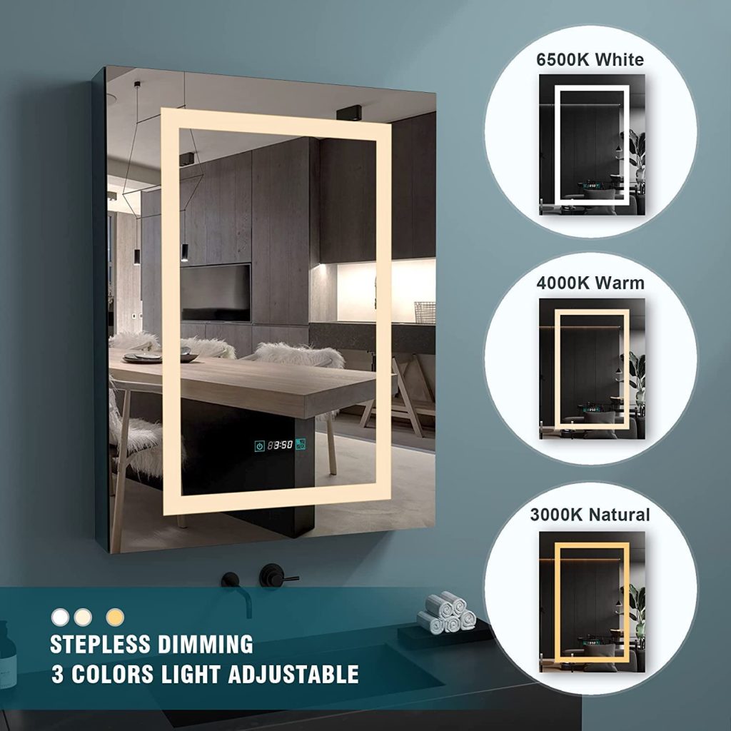 带插座和 USB 的 LED 镜柜（24×32 英寸） - image 2