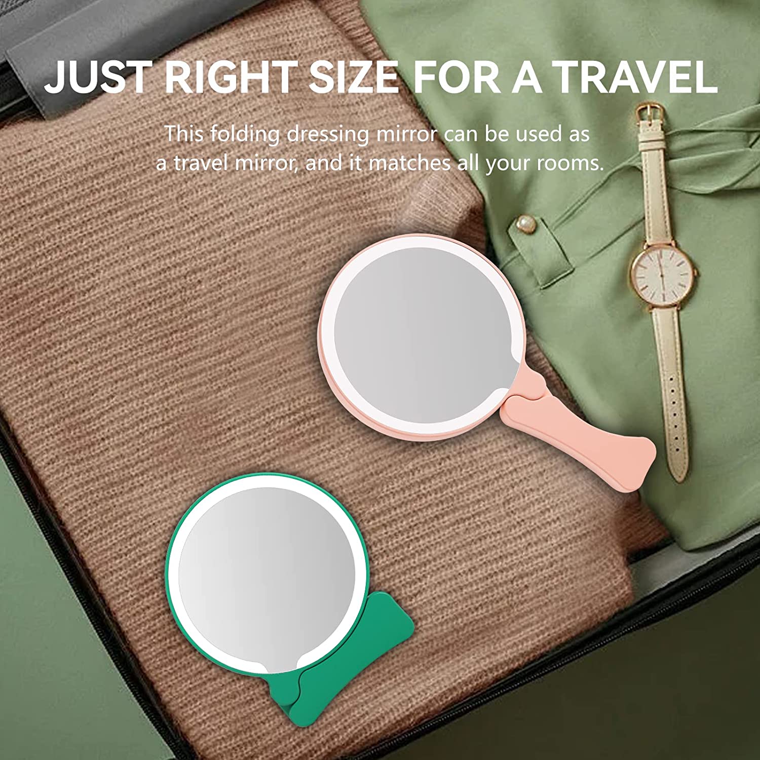 Hand Mirror with Light Rechargeable