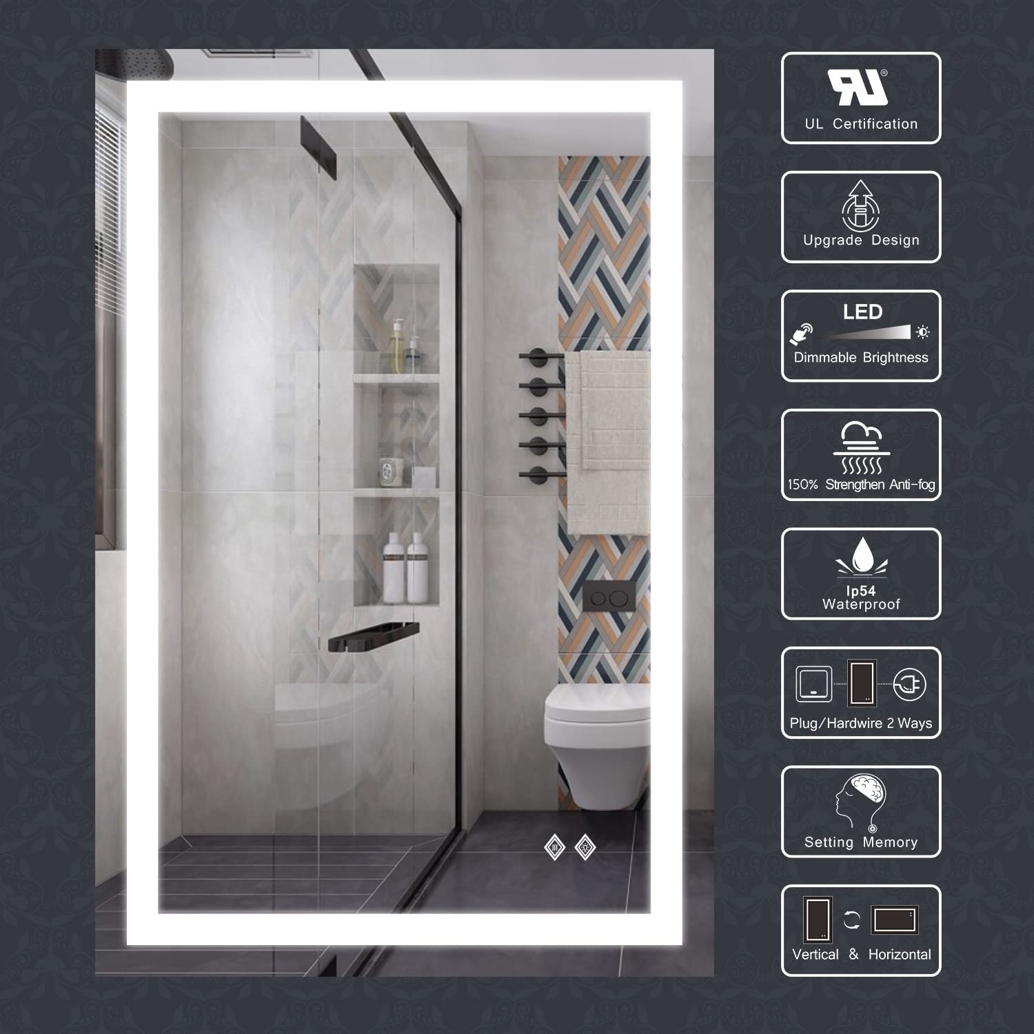 LED Bathroom Mirror-24x36''