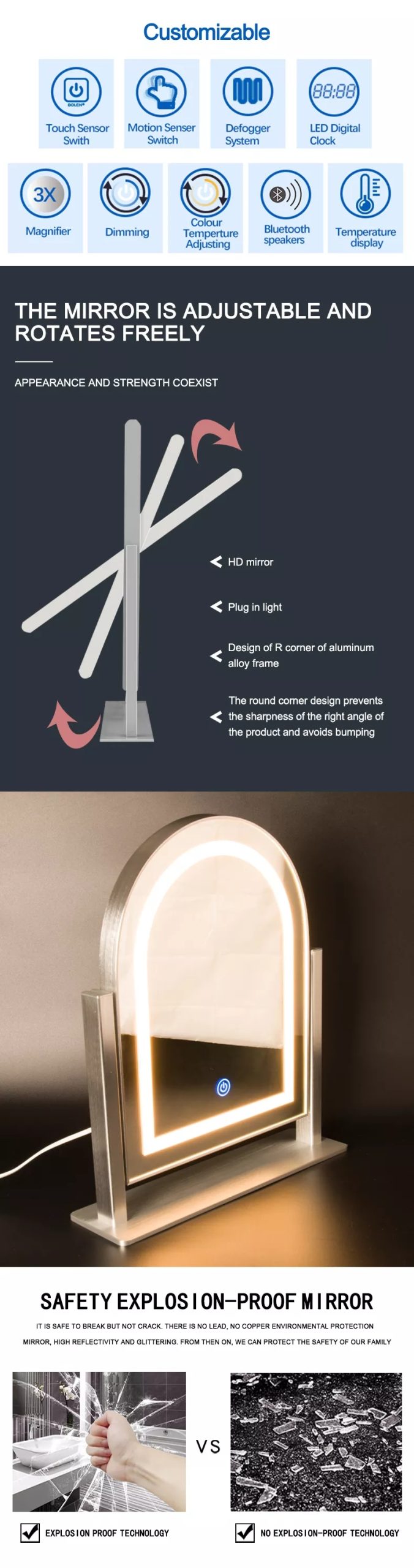 Led Lighted Hairdressing Makeup Mirror