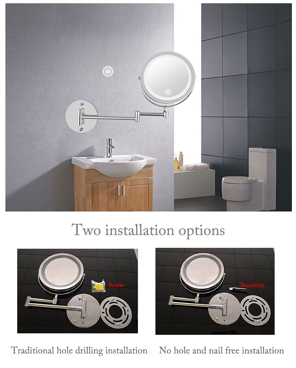 LED Wall Mounted Makeup Mirror-D