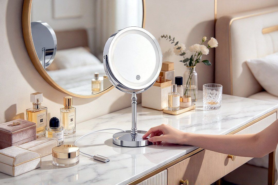 LED Double-Sided Tabletop Makeup Mirror TCMM-B, Use Case: Light Luxury Marble Style: Color…