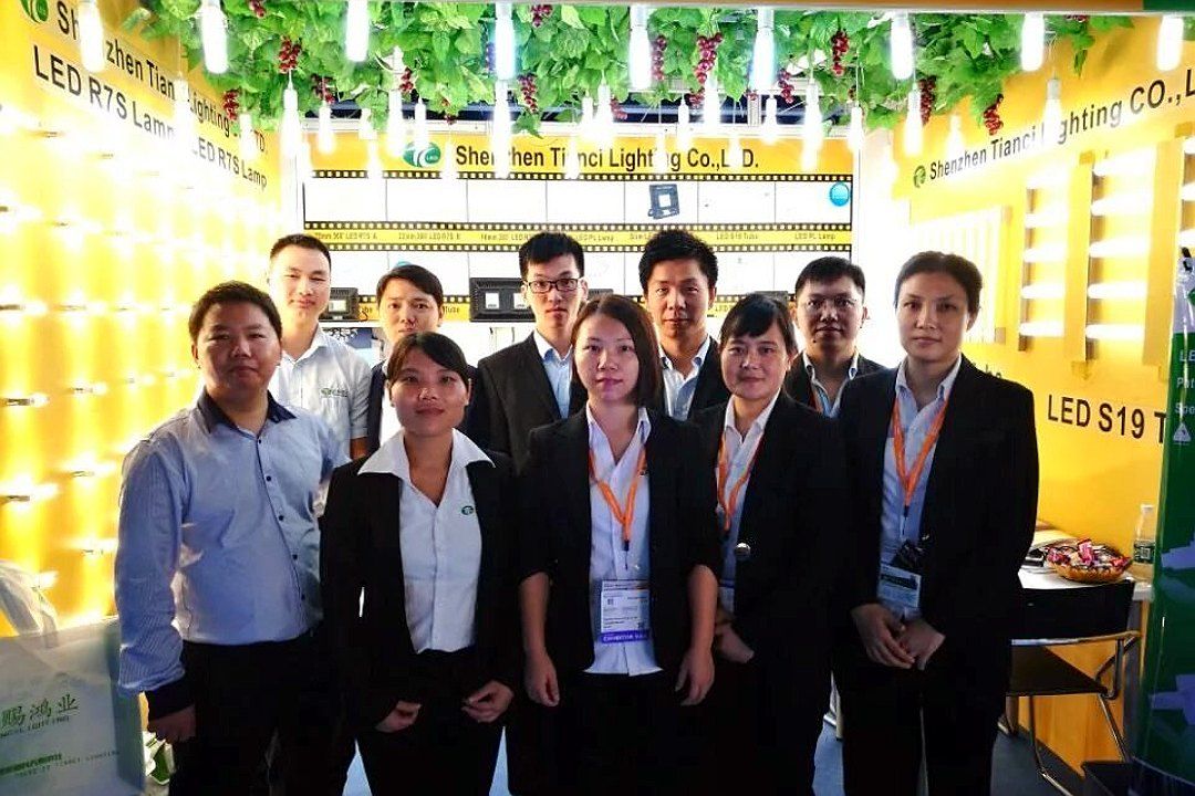 Trade show booth of Tianci Lighting with LED R7S and S19 tube displays