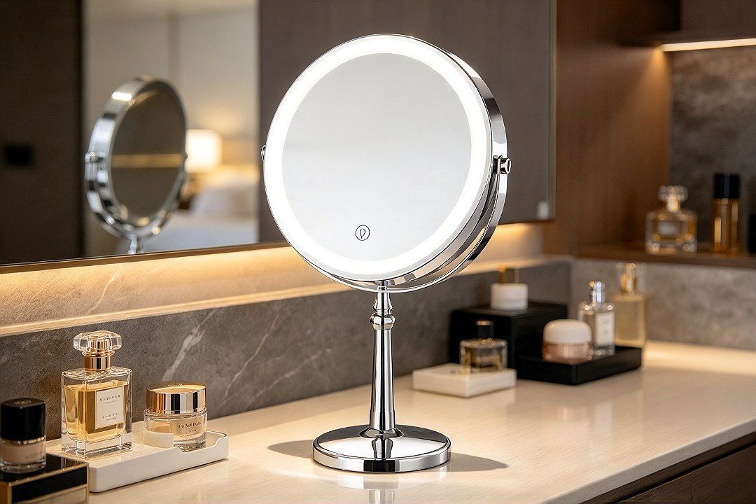 LED Double-Sided Tabletop Makeup Mirror TCMM-R Use Case · Boutique Hotel Style: Color Temp…