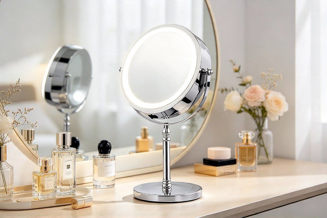 LED Double-Sided Tabletop Makeup Mirror TCMM-A Use Case · Modern Minimalist Style: Color Temp…