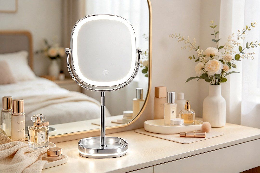 LED Square Double-Sided Tabletop Makeup Mirror TCMM-S Use Case · Creamy Cozy Style: …