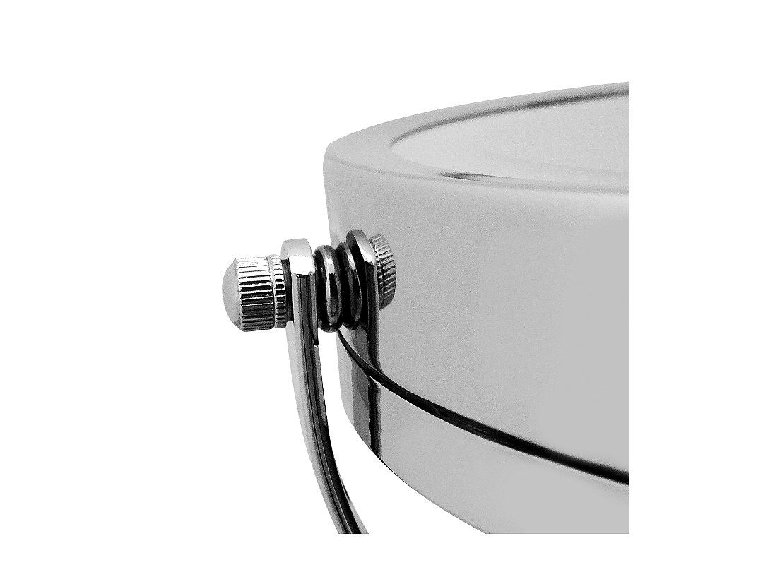 Close-up of the double-sided mirror's pivot screw, chrome-plated metal