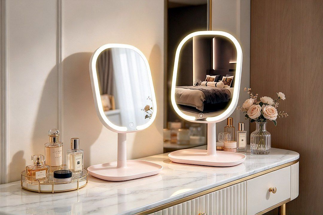 LED Rounded Square Makeup Mirror TCMM-36 in use · Light Luxury Marble Style:…